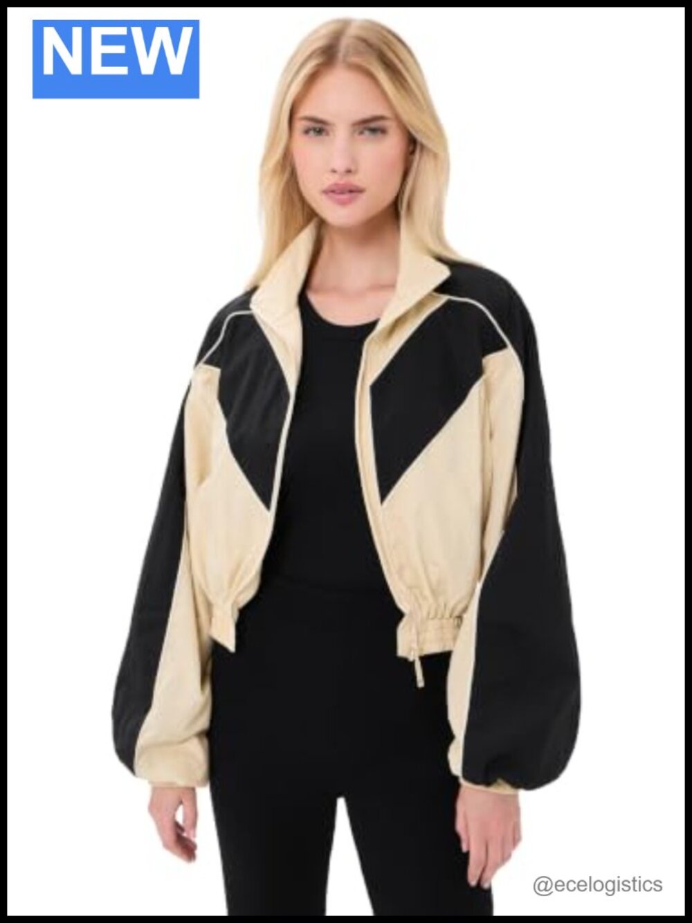 Cropped Jacket Zip Front Lightweight Nylon Beige